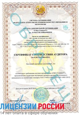 Образец сертификата соответствия аудитора №ST.RU.EXP.00014299-1 Судак Сертификат ISO 14001